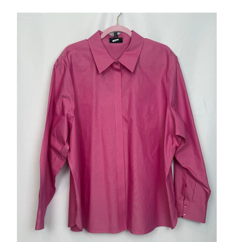 Foxcroft Non-Iron Shaped Fit Pink Button Down Shirt Size 24W Cotton